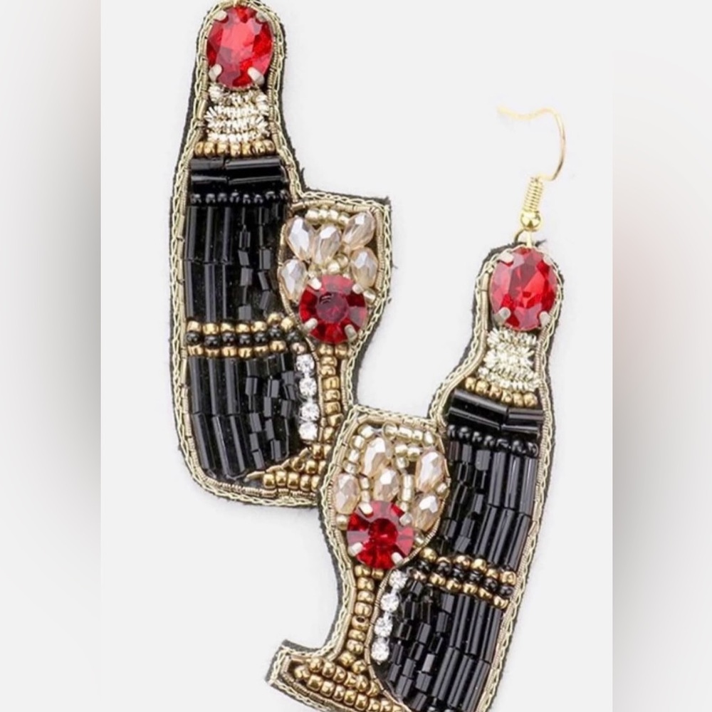 Wine Beaded Statement Earrings